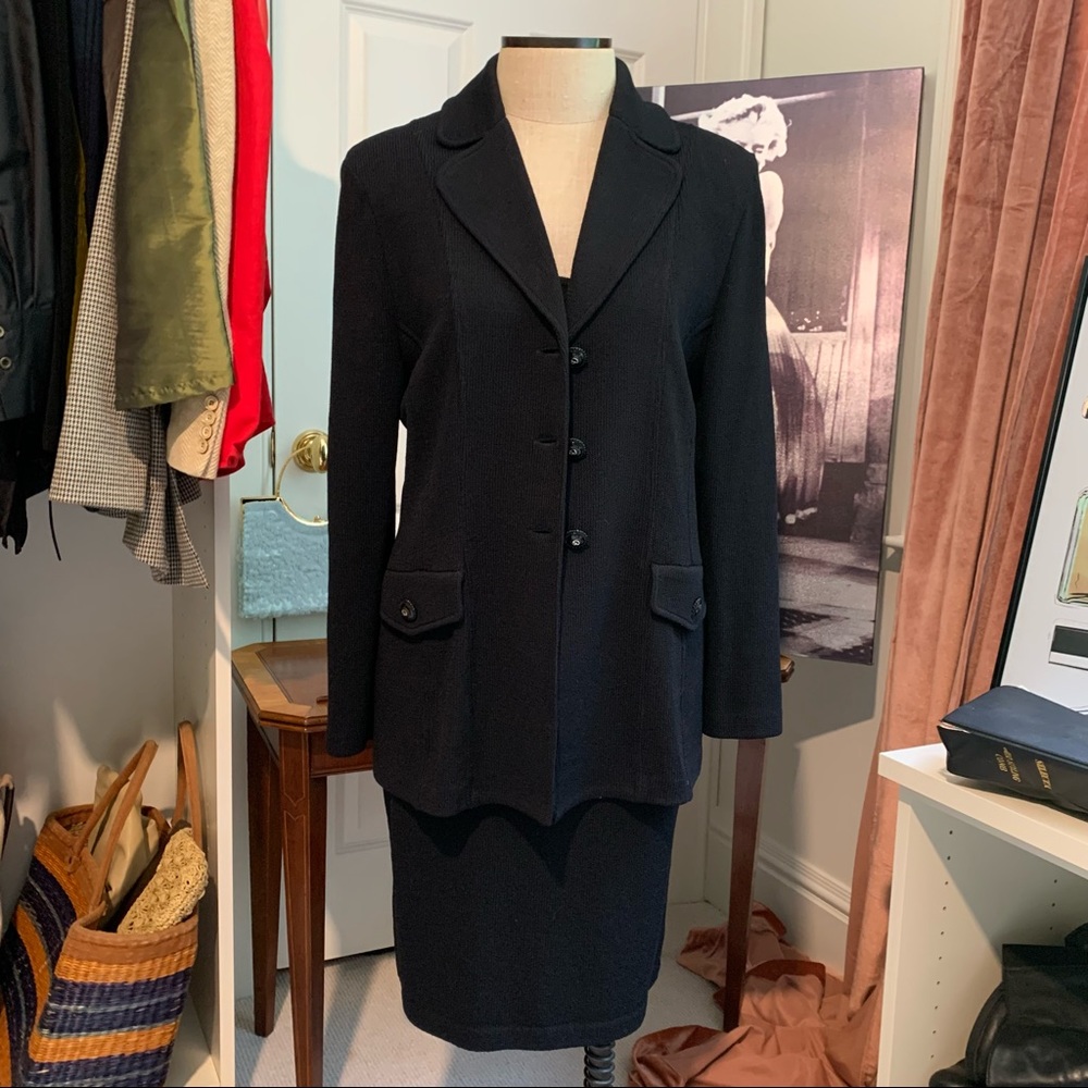 St. John Collection Black Knit Dress and Blazer Set
